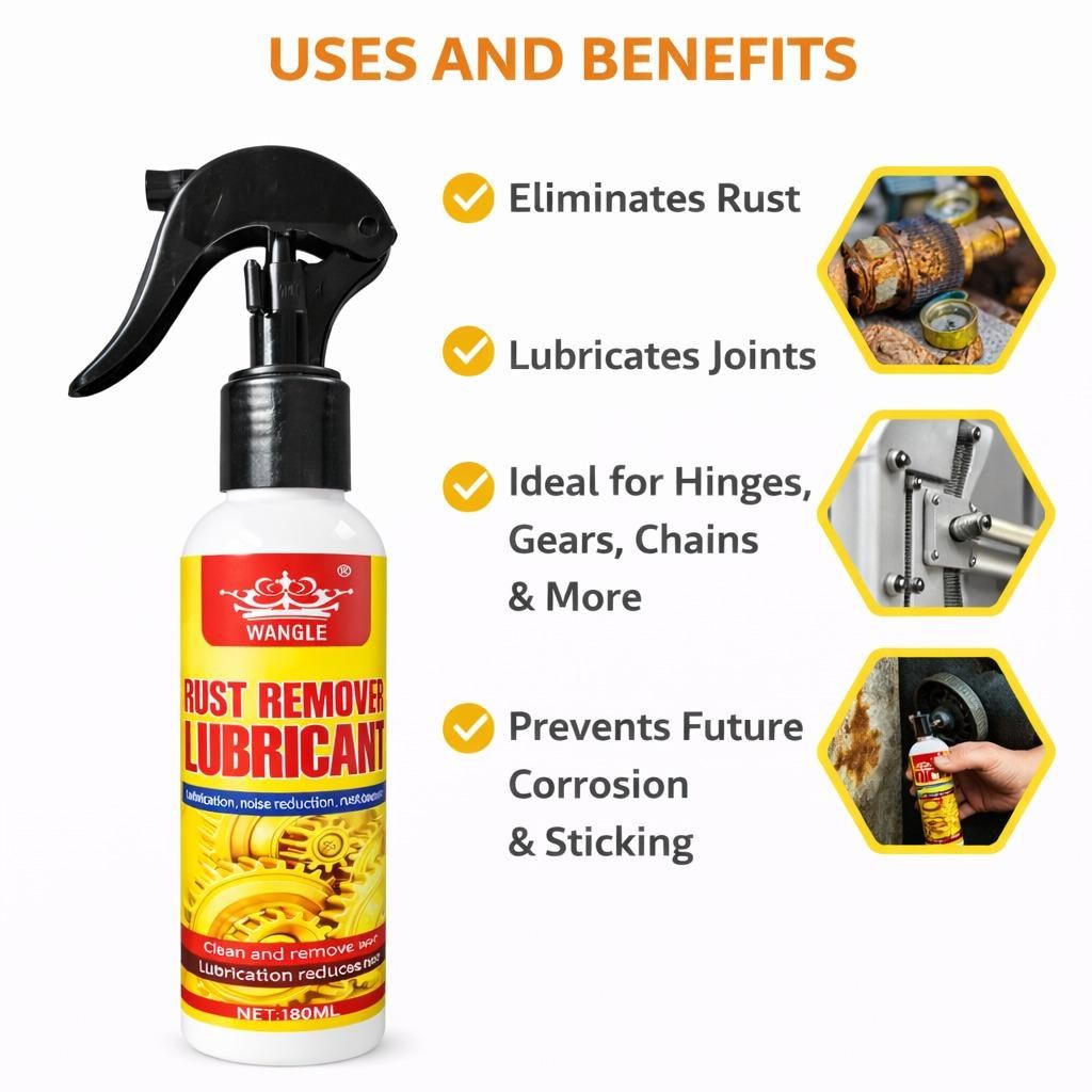Rust Remover Lubricant Spray 180ml – Multi-Purpose Anti Rust Oil for Hinges, Bolts, Tools & Metal Parts
